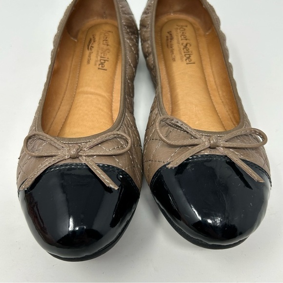 Josef Seibel Pippa Brown Quilted Leather Flats Black Cap Toe Size 37 with Bow - Picture 5 of 13